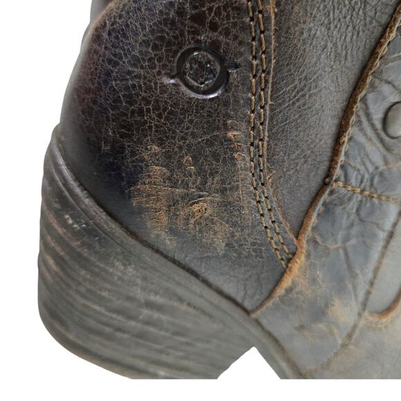 Born Leather Motorcycle Boots Brown Distressed Studs Mid Calf Winter Pull On 8.5 - Picture 5 of 14